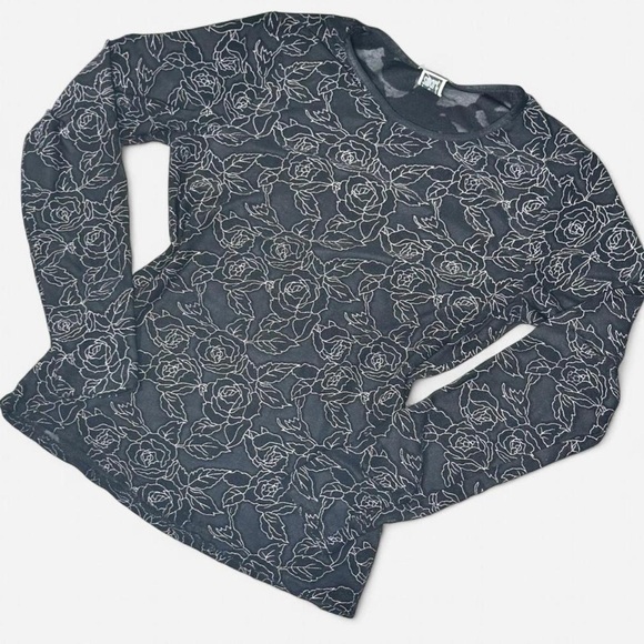 Smart Set Tops - Vintage 90s Top, Sheer Mesh, Smart Set, Long Sleeve, Size Small, Black Roses